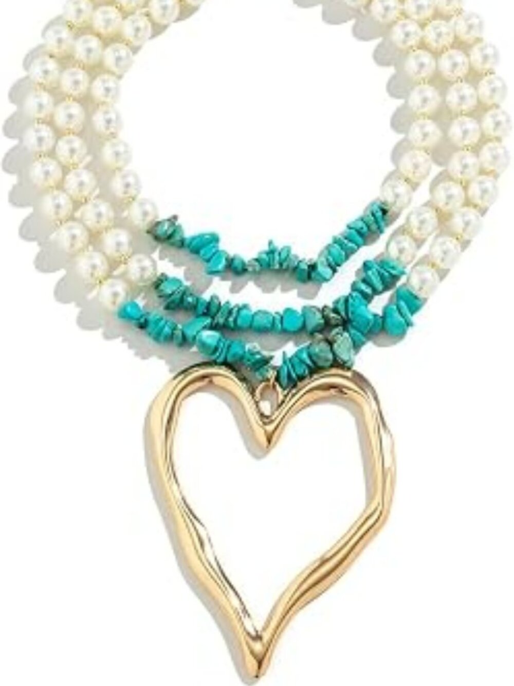 New Y2k Heart Chunky Necklace Pendant Statement Layered Pearl Gold Large